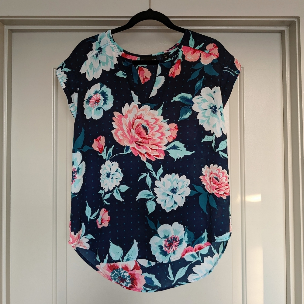 New York & Co. floral blue & pink blouse